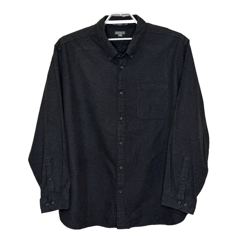 Eddie Bauer Flannel Button Down Shirt‎ Mens 3XL Charcoal Gray Relaxed Fit Cotton